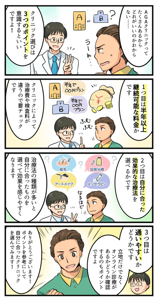 AGA治療クリニックの選び方についての漫画